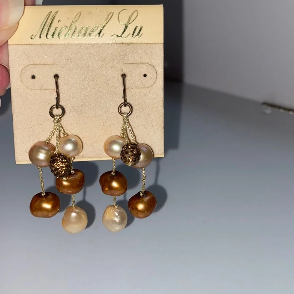 Michael Lu Cultured‎ Pearl Dangling Earrings Brown Natural Date Night Wedding